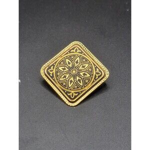 Vintage Gold tone Damascene Spanish Mudejar Art Geometric Pattern Brooch